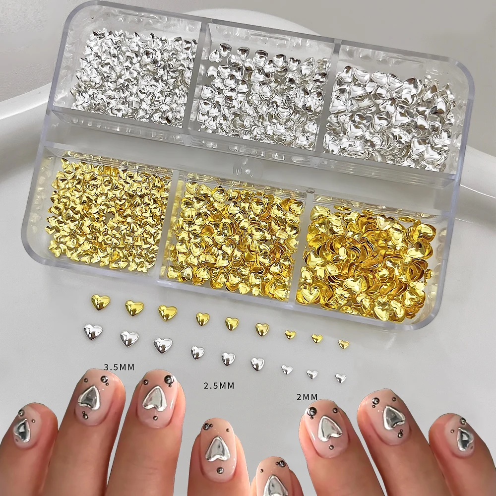 6/12 grilles amour coeur métal Rivet ongles breloques or/argent 3D métal coeur décorations d'ongles étoile lune bricolage manucure accessoires