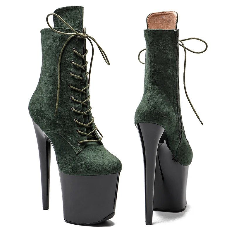 Leecabe 20CM/8 pollici tomaia in pelle scamosciata New Trendy moda spogliarellista partito piattaforma lucida tacco alto stivali da pole dance