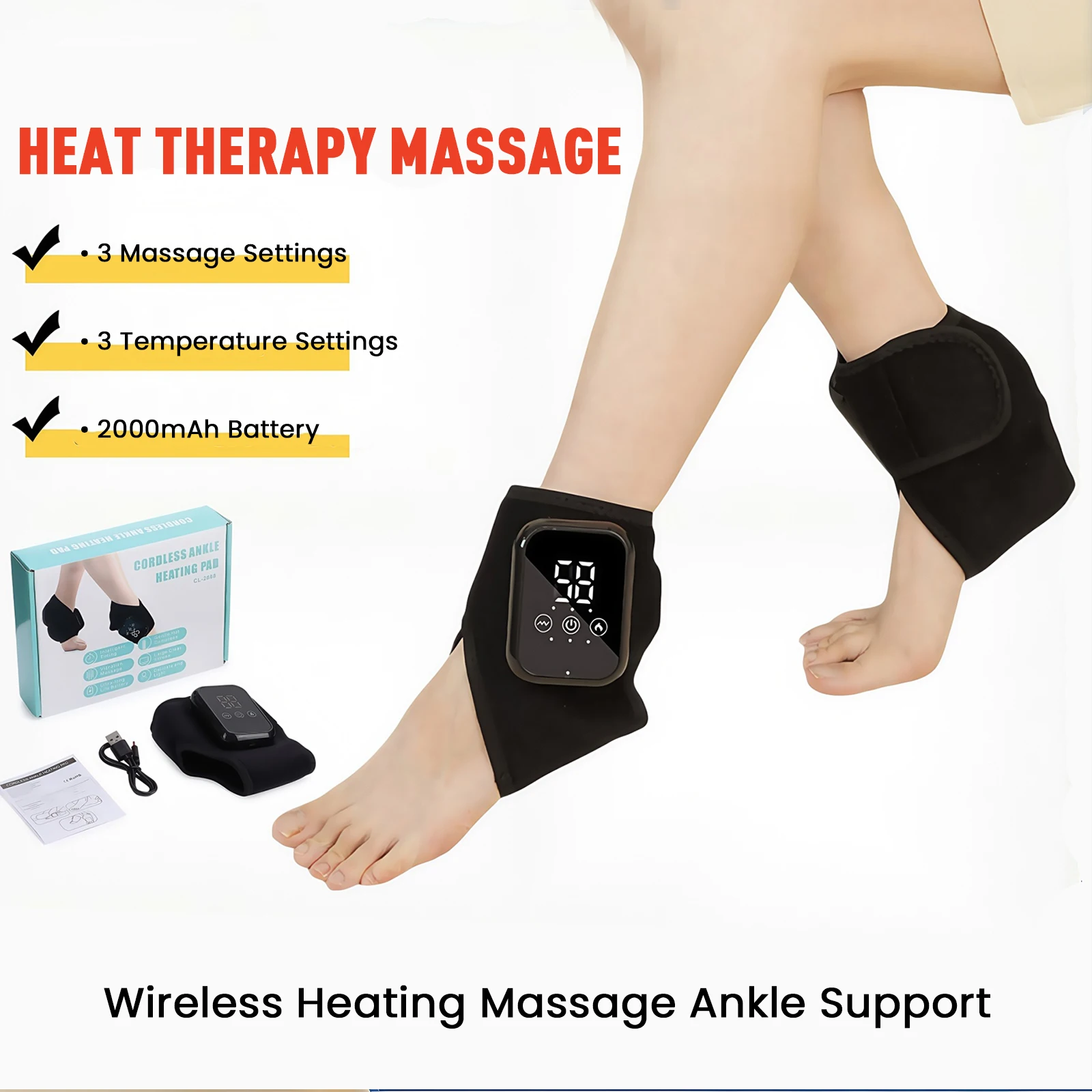 

1/2 шт. Грелка для ног с 3 режимами нагрева, беспроводной массажер для стоп, согревающий компресс, защитный ремень для голеностопа и пятки