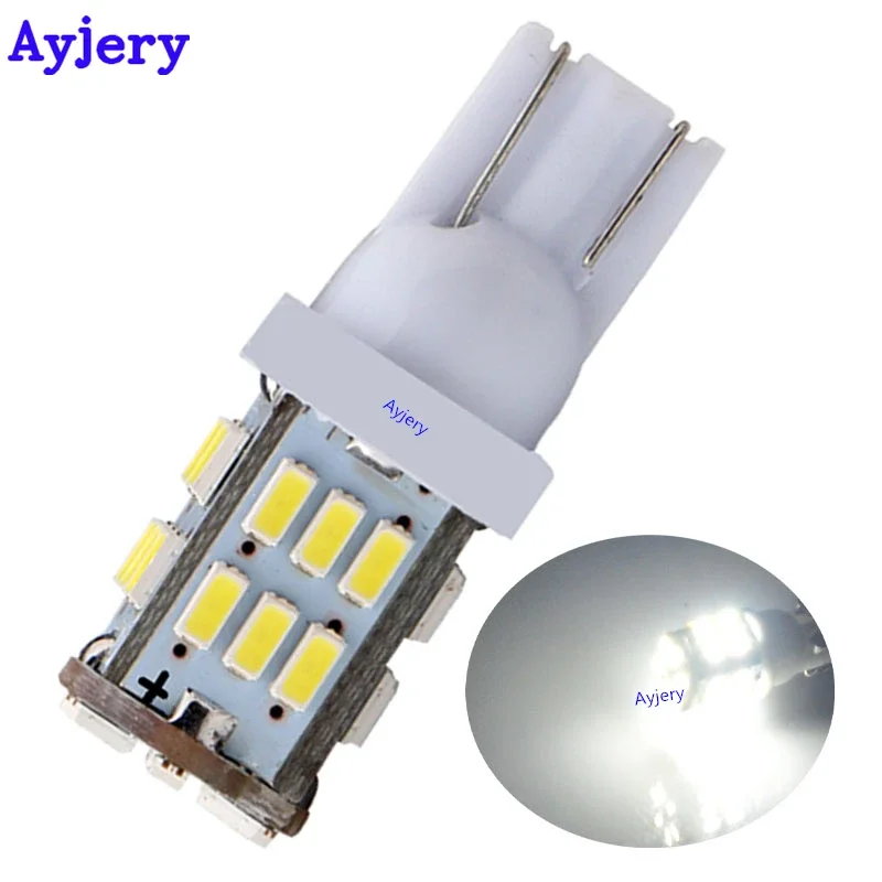 

AYJERY DC 12-24V 10PCS T10 3014 30 Smd 194 168 192 W5W Wedge Interior License Clearance Light White Car Led Reading Light