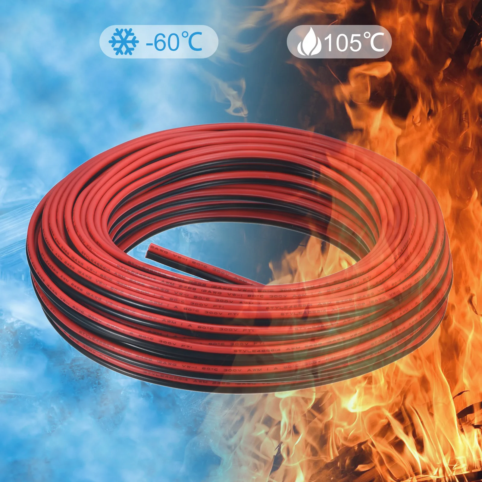 50ft/100ft Electrical Wire Cable 10AWG/12AWG 2468 Electrical Wire PVC Cord Copper Red Black Cable for LED Strips Lamps Lighting