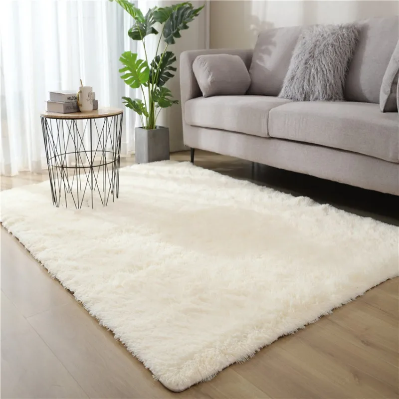 VIKAMA Beige White Fuzzy Area Rug Soft Plush Non Slip Bedroom Living Room Under Coffee Table High Traffic Fuzzy Decor