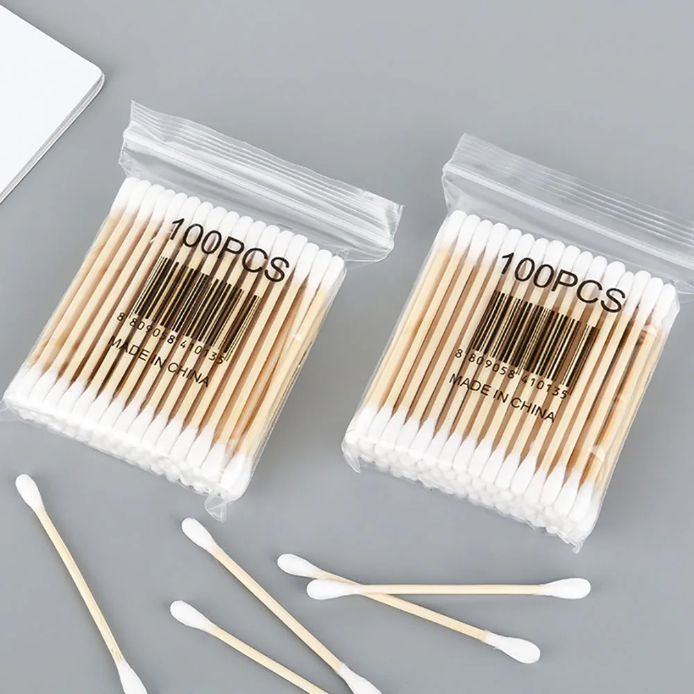 

100pcs Disposable Double-head Cotton Swabs Wooden Sticks Medical Cotton Buds Tips For Nose Ears Cleaning Health Care Tools