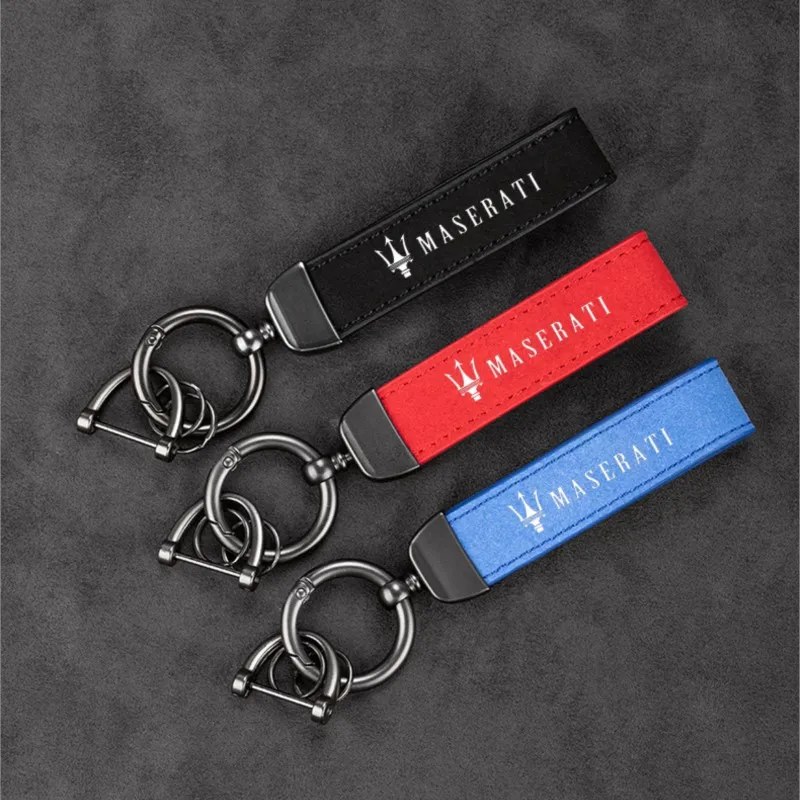 Car Styling Suede Keychain Charm Pendant Metal Keyring For Maserati Quattroporte Spyder Levante Coupe GranTurismo Mc20 Accessory