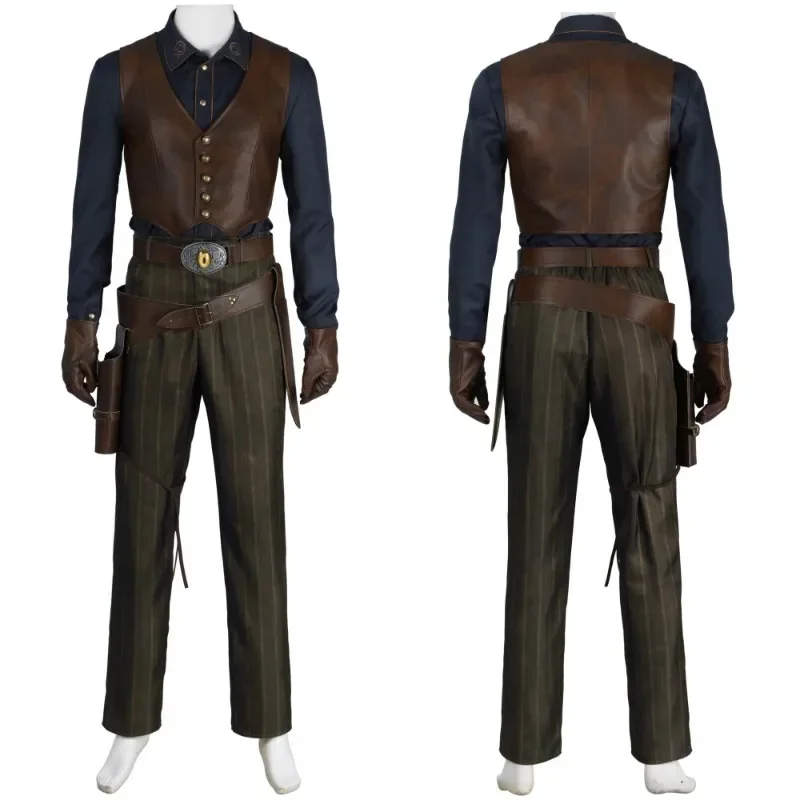 Disfraz de Cosplay de goul para hombre, traje de cuero marrón, abrigo, chaqueta, chaleco, pantalón, sombrero, trajes de Carnaval de Halloween, personalizado