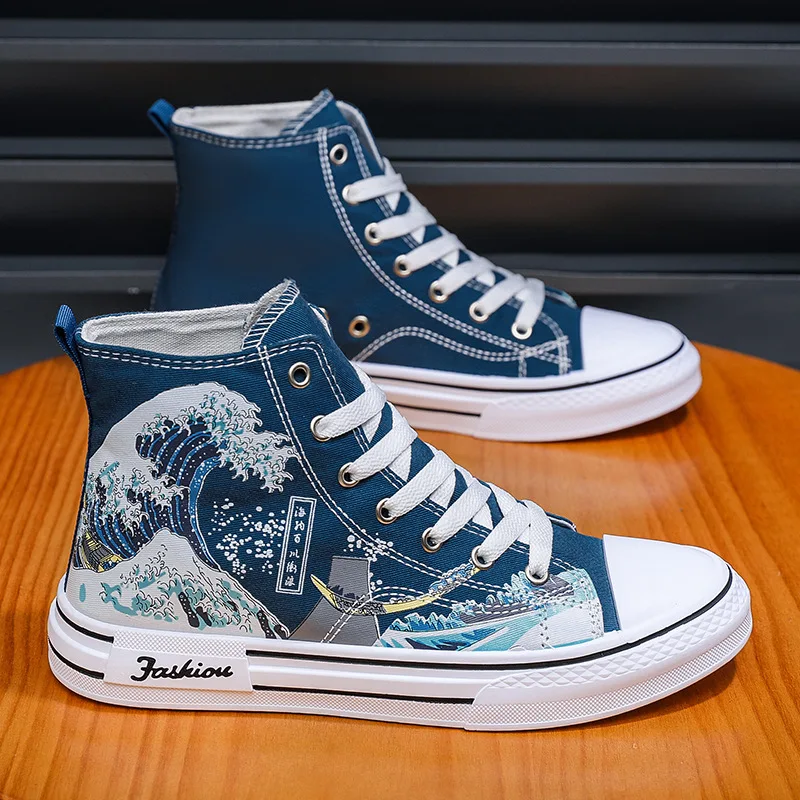 Men Shoes High-Top Canvas Shoes 2026 Fashion Breathable Flat Male Sneakers Outdoor Non-slip Running Shoe Lace-up Platform Shoes - view 3