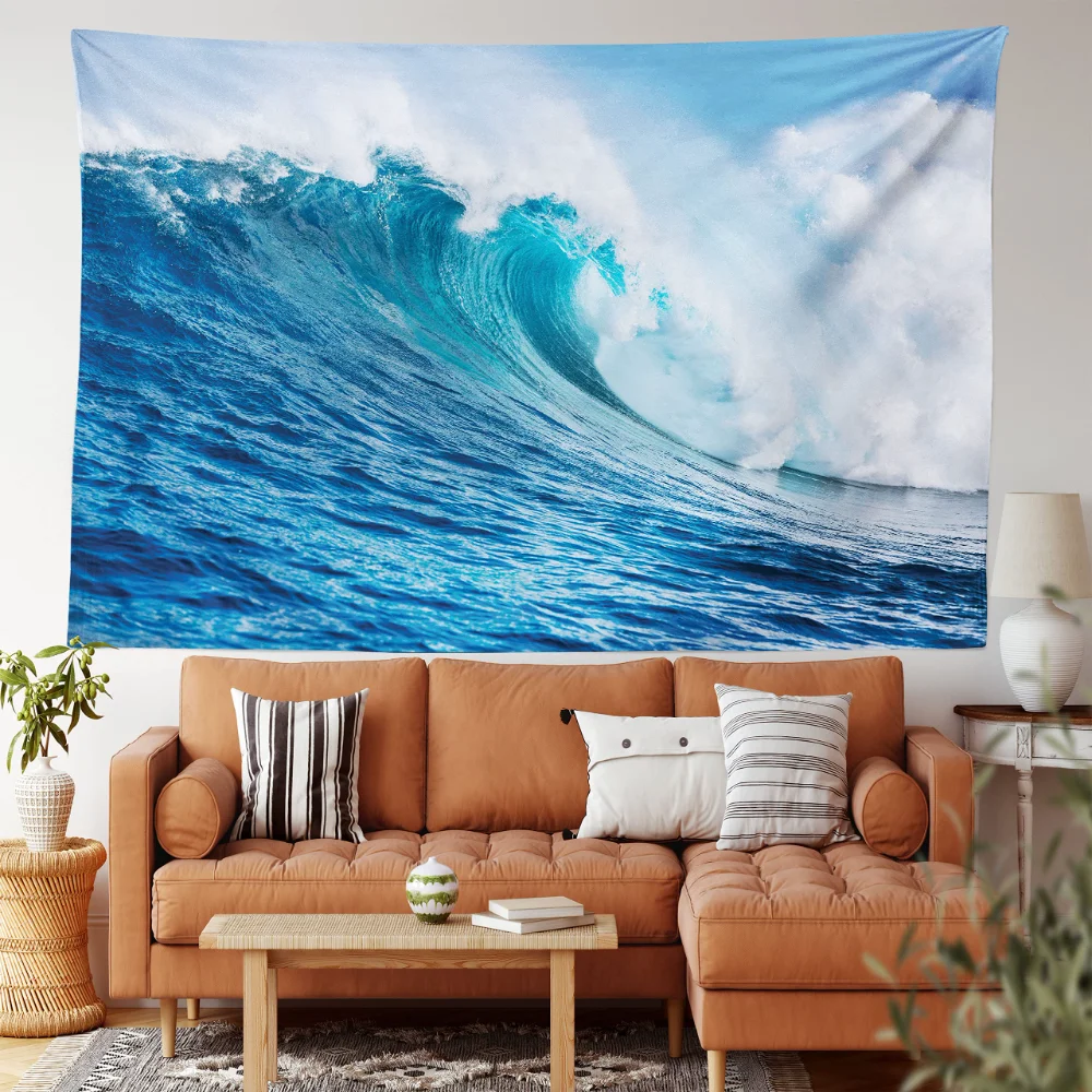 Wave Tapestry Ocean Waves Theme Wall Hanging Blue Sea Tapestries Hawaii Wall Blanket Cloth Home Bedroom Living Room Dorm Decor