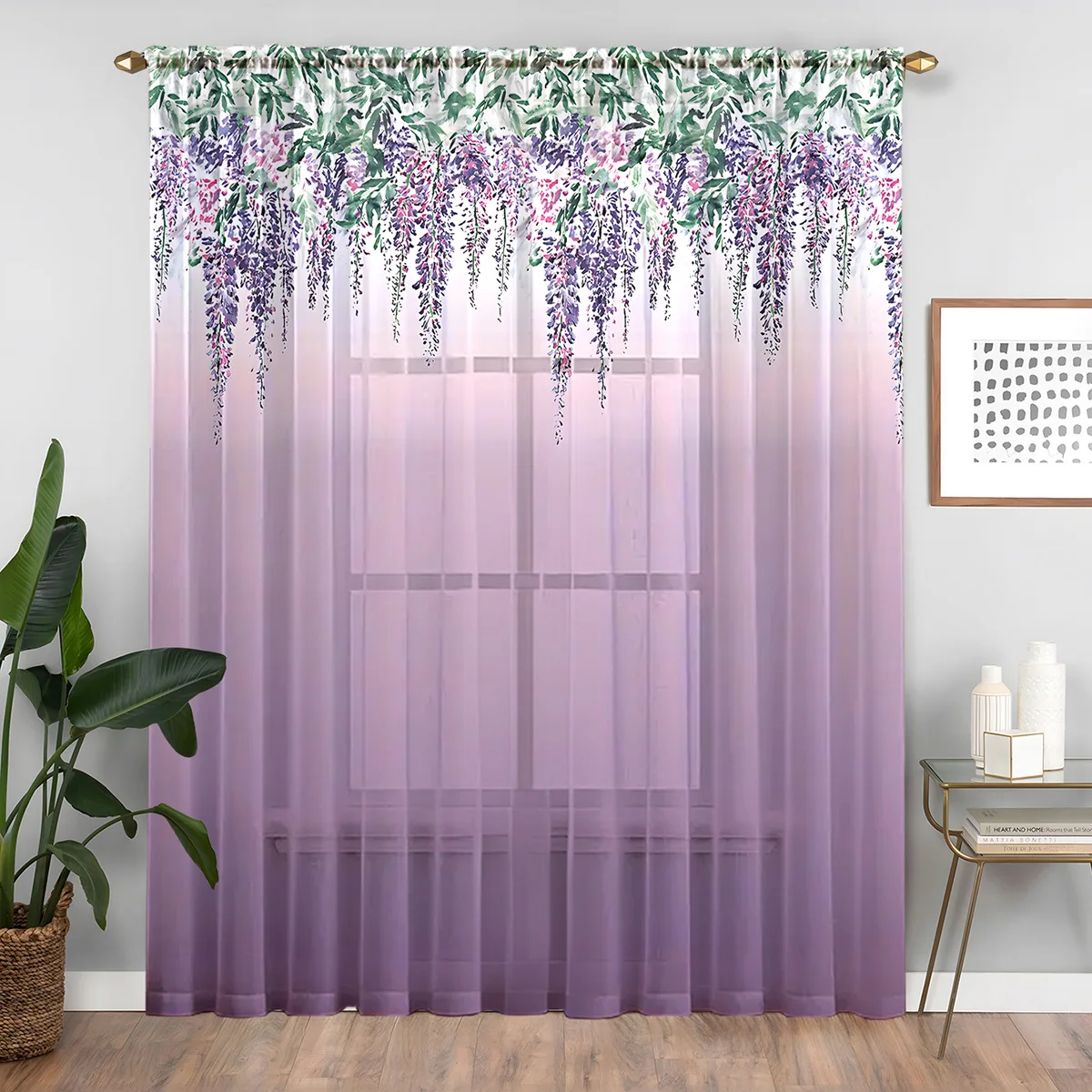 1Pc flower pattern window screen 3D digital printing factory direct sales bedroom living room decoration rod color curtain