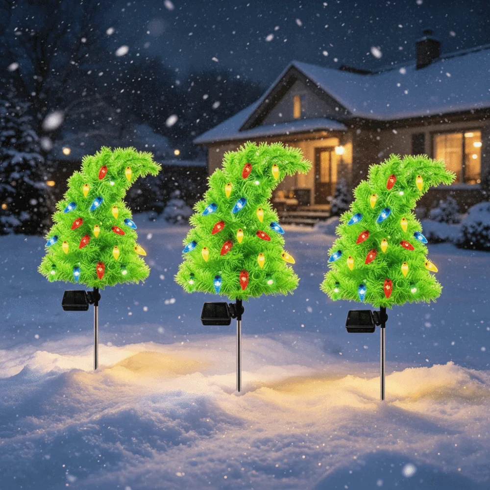 Weatherproof Solar Christmas Tree With Ground Stakes Waterproof Yard Decor Lights Solar Powered Funny Shape Solar Pathway Lights