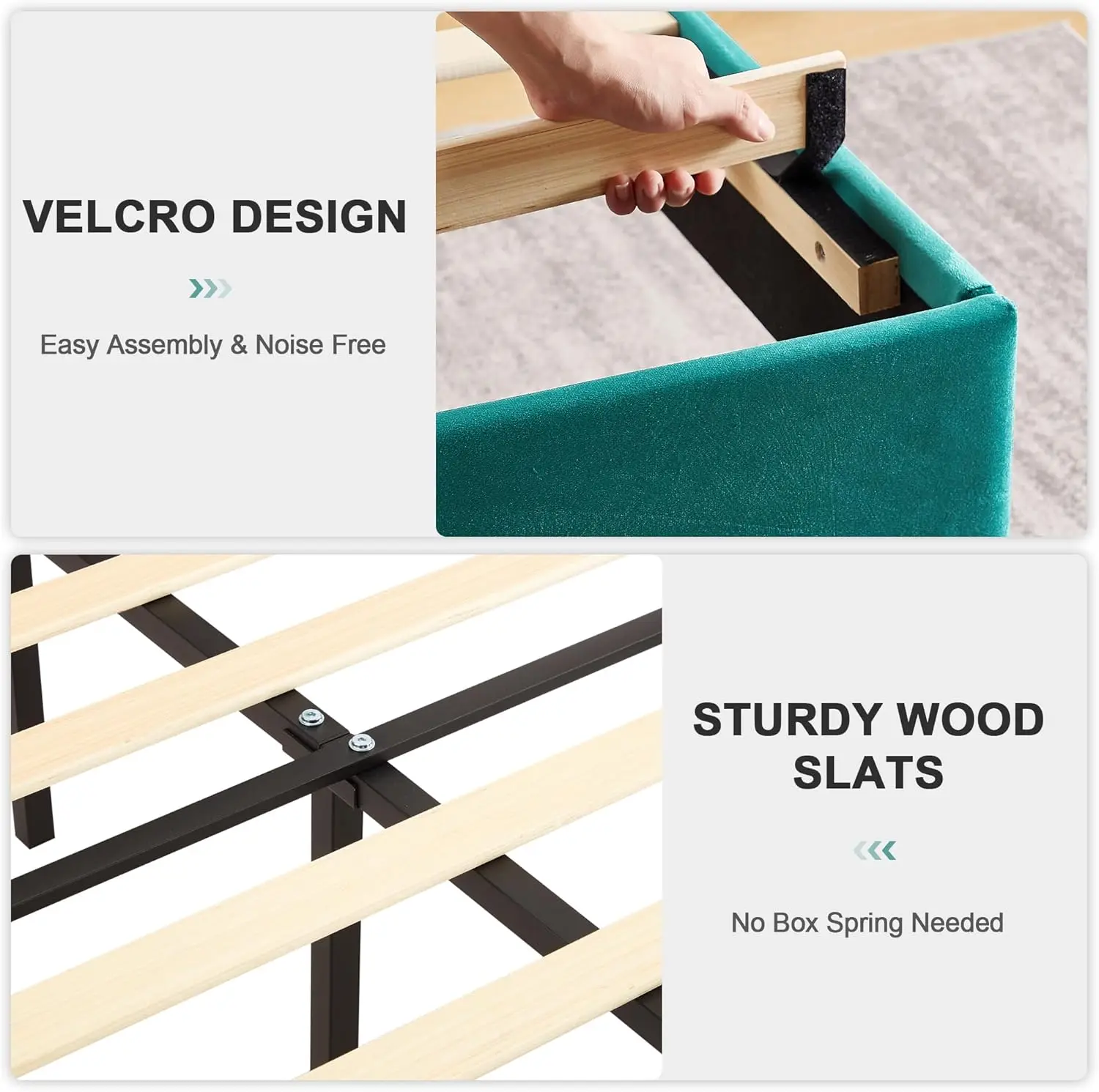 Full Size Bed Frame Upholstered Platform with Wave Fabric Headboard,Wooden Slats Support/Mattress Foundation/Easy Assembly