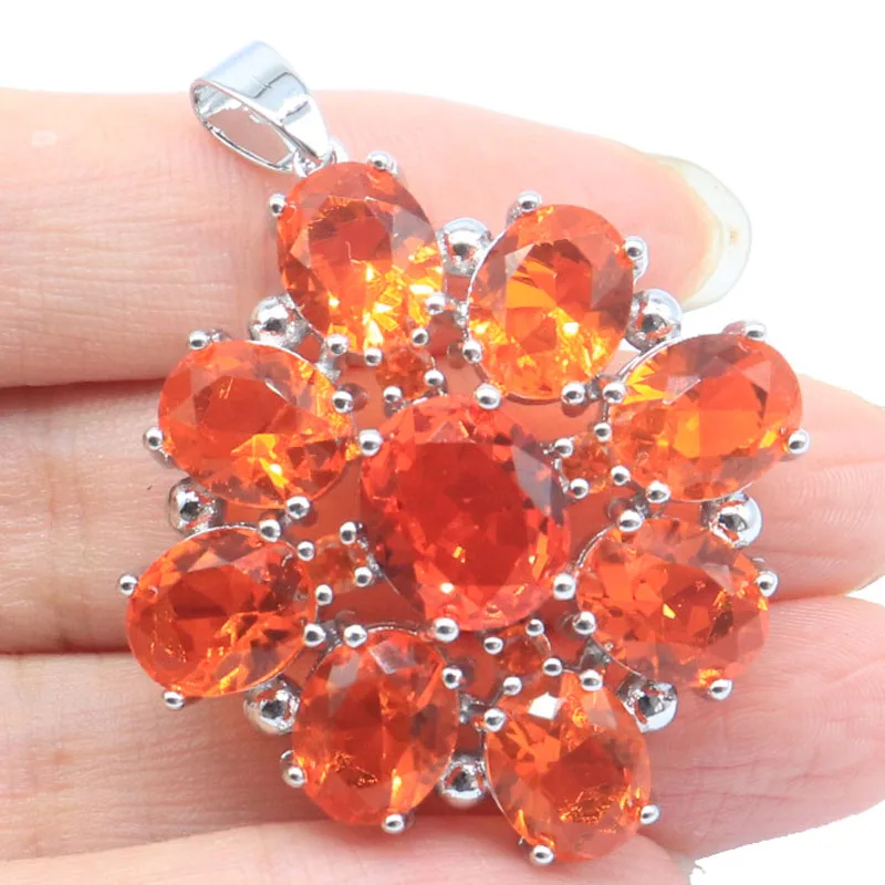 45x35mm Eye Catching 14.4g Orange Spessartine Garnet Golden Citrine Swiss Blue Topaz Pink Kunzite Woman's Silver Pendant