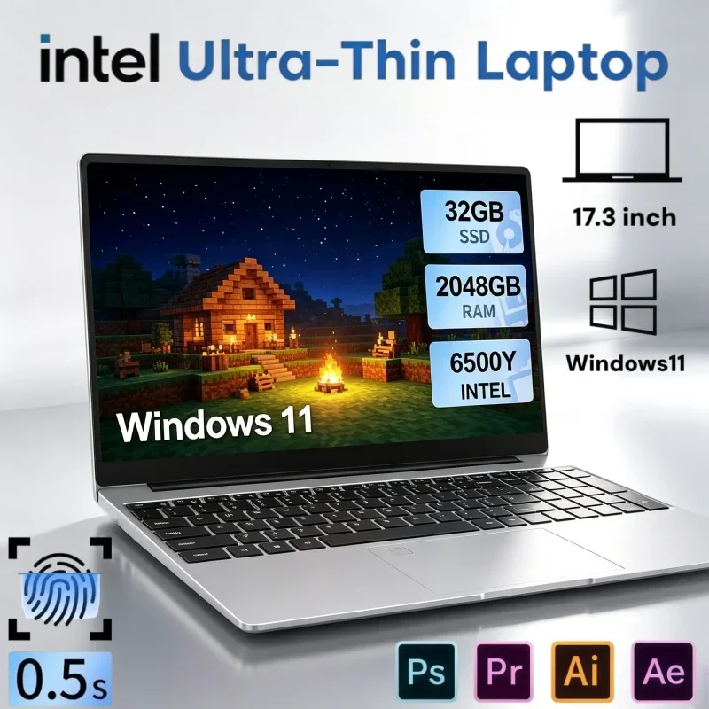17.3" Wide Screen Notebook Intel 6500Y Windows 11 32GB RAM 2TB SSD Fingerprint Unlock For Home Entertainment Document Work