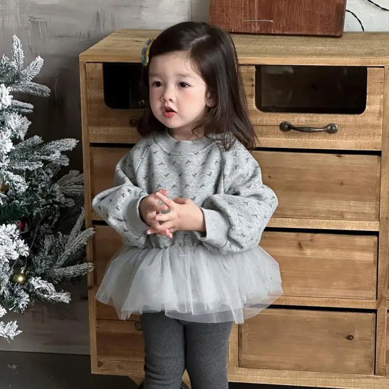 

2025 Winter New Baby Girl Long Sleeve Fleece Sweatshirt Cotton Girls Gauze Dress Plus Velvet Thick Infant Toddler Warm Pullover