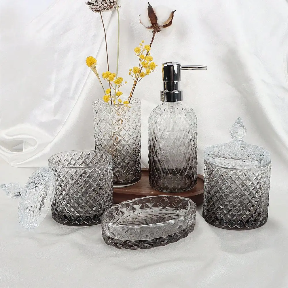 

Bathroom Accessories OrganizerBlack Bathroom Accessories Set, 5 Pcs Glass Bathroom Accessories With Lotion Soap Dispenser, Soap