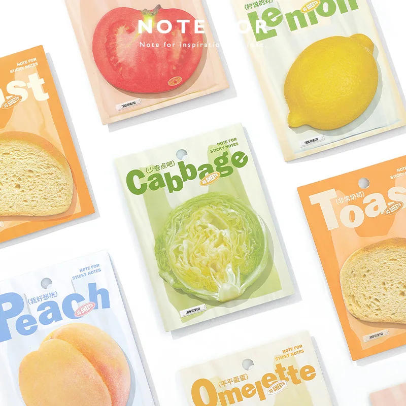 30Pcs Fruit Sticky Notes Adhesive Cute Fruit Bread Vegetable Memo Notes Self-Stick Note Pads for School Office Teachers Presents