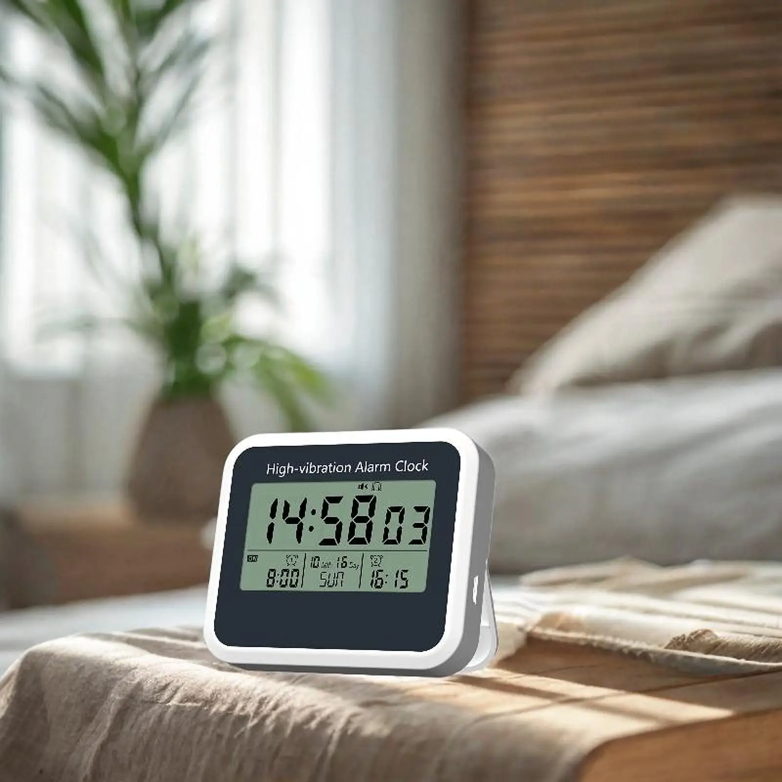ABS Digital Alarm Clock with Calendar Silent Vibration Snooze Modern Desk Clock for Bedroom Living Room