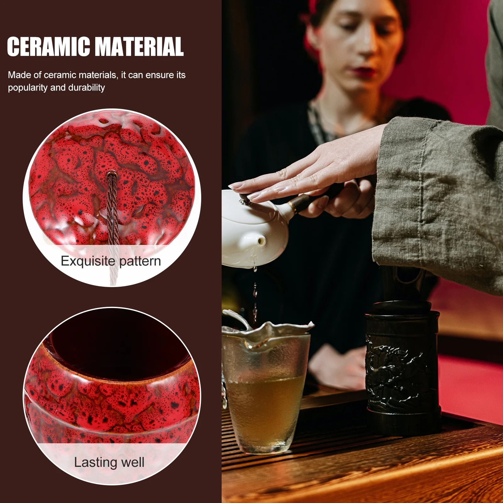 

Loose Tea Leaf Jar Ceramic Sealing Storage Jar Vintage Tassel Lid Tea Canister Space Saving Food Storage Organizer
