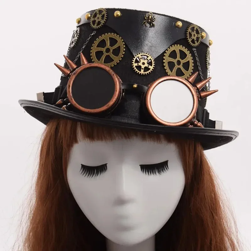 Cosplay Steampunk Hat With Detachable Goggles Vintage Gothic Accessories MN5
