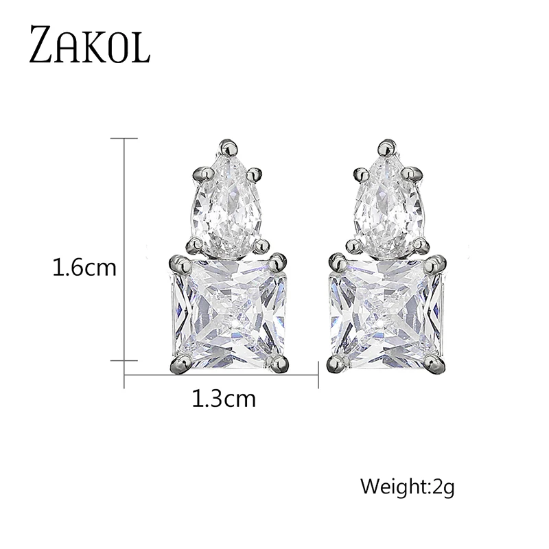 ZAKOL Trendy Simple Square Blue Cz Zirconia Crystal Stud Earrings for Women Fashion Bridal Wedding Accessories Jewelry EP2474