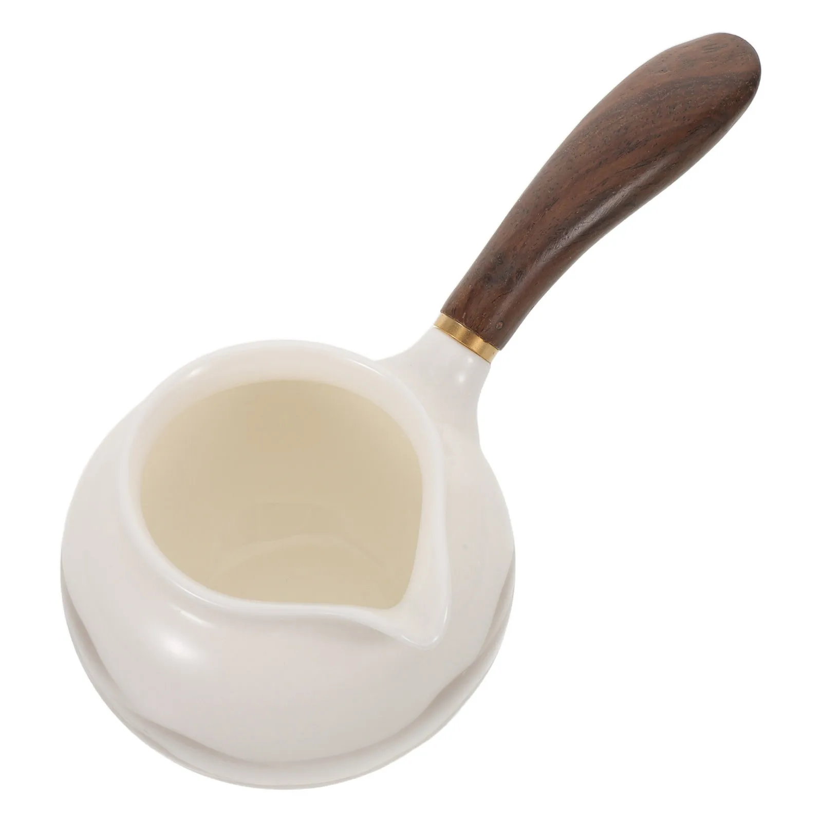 

Vintage Porcelain Tea Pitcher with Solid Wood Handle Perfect for Loose Leaf Tea and Coffee Milk Creamer Elegant Design for Home