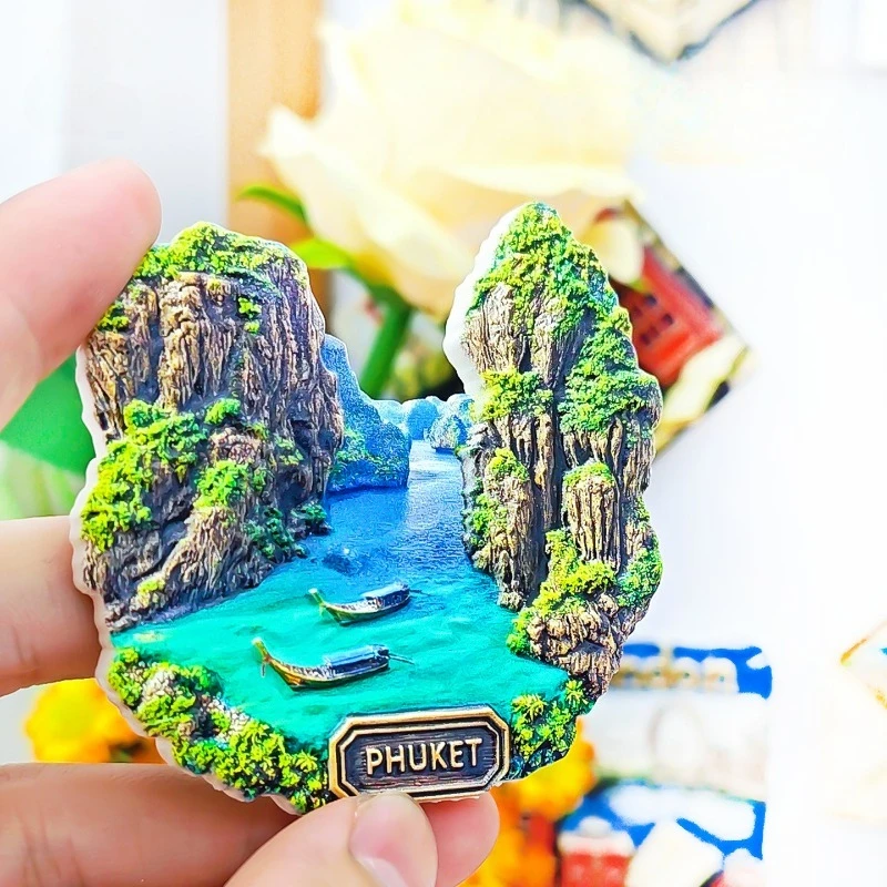 مغناطيس ثلاجة بمناظر طبيعية لجزيرة فوكيت - هدية آسيوية فريدة من نوعها لتزيين الشاطئ والحجر الجيري في تايلاند ثلاثية الأبعاد #3