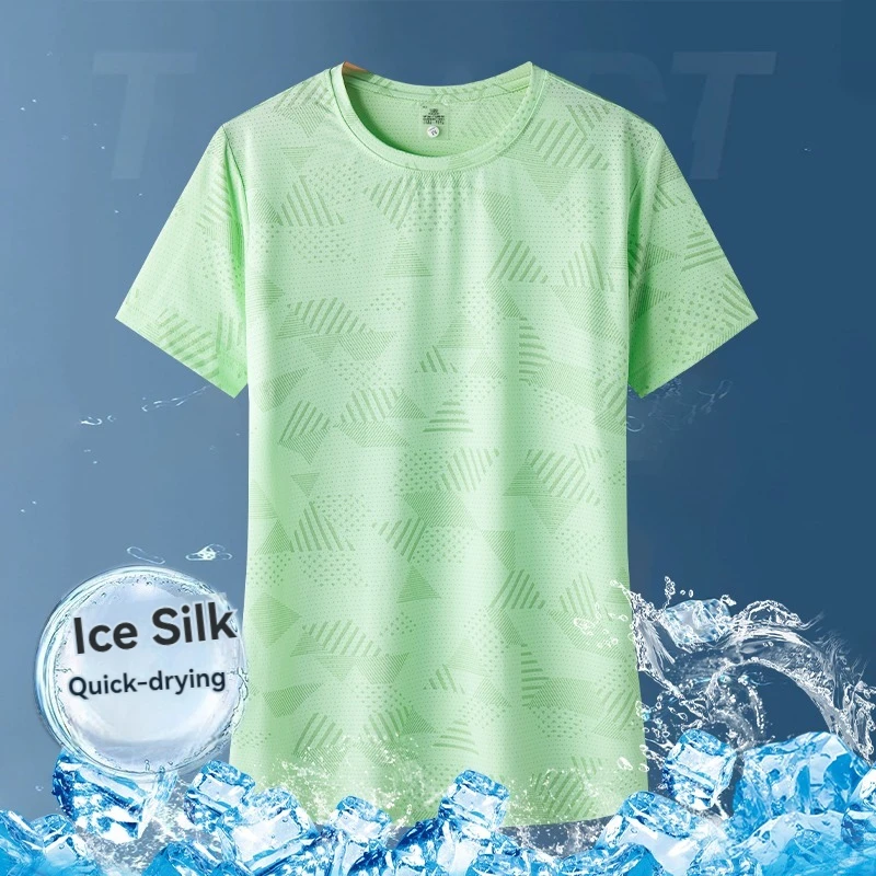 Women's Ice Silk Scarless Short Sleeved T-shirt Summer Comfortable and Cool Outdoor Running Quick Drying Couple Sports T-shirt