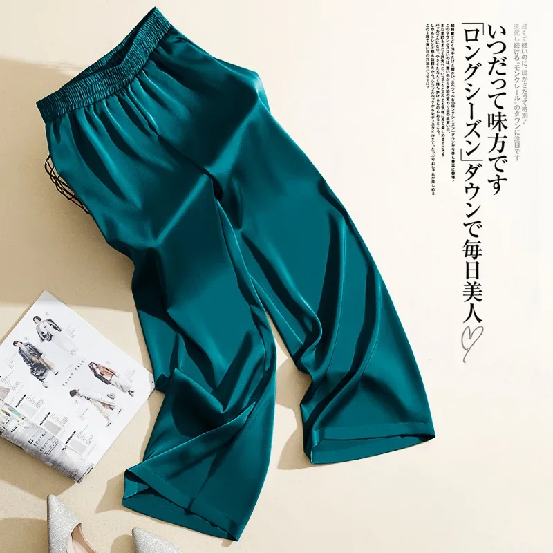 Acetate Silk Satin Straight-leg Pants Women\'s Summer Triacetate Silk Wide-leg Pants High Waist Drape Silk Smooth Long Pants