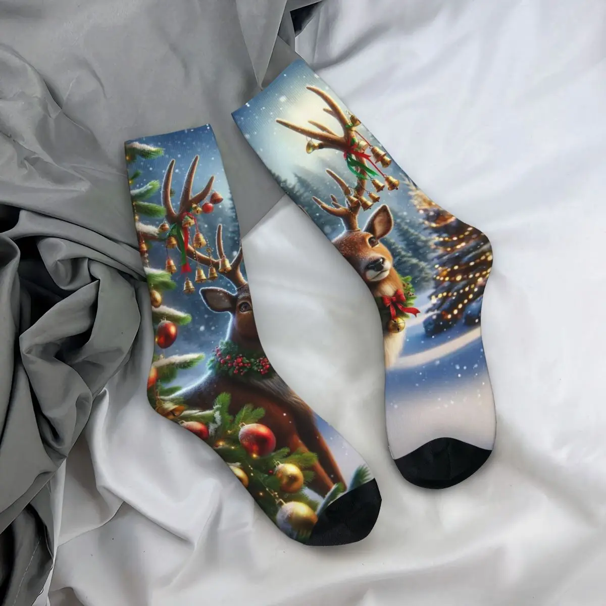 

All Seasons Crew Stockings Christmas Reindeer Socks Funny Long Socks Accessories for Men Women Birthday Present