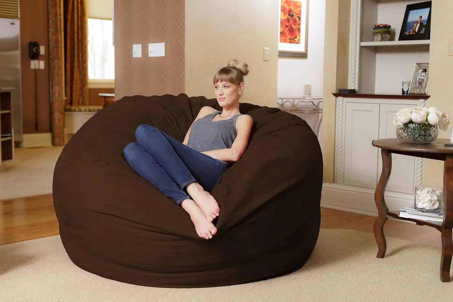 Giant 6' Memory Foam Furniture Bean Bag - Big Sofa with Soft Micro Fiber Cover, Chocolate