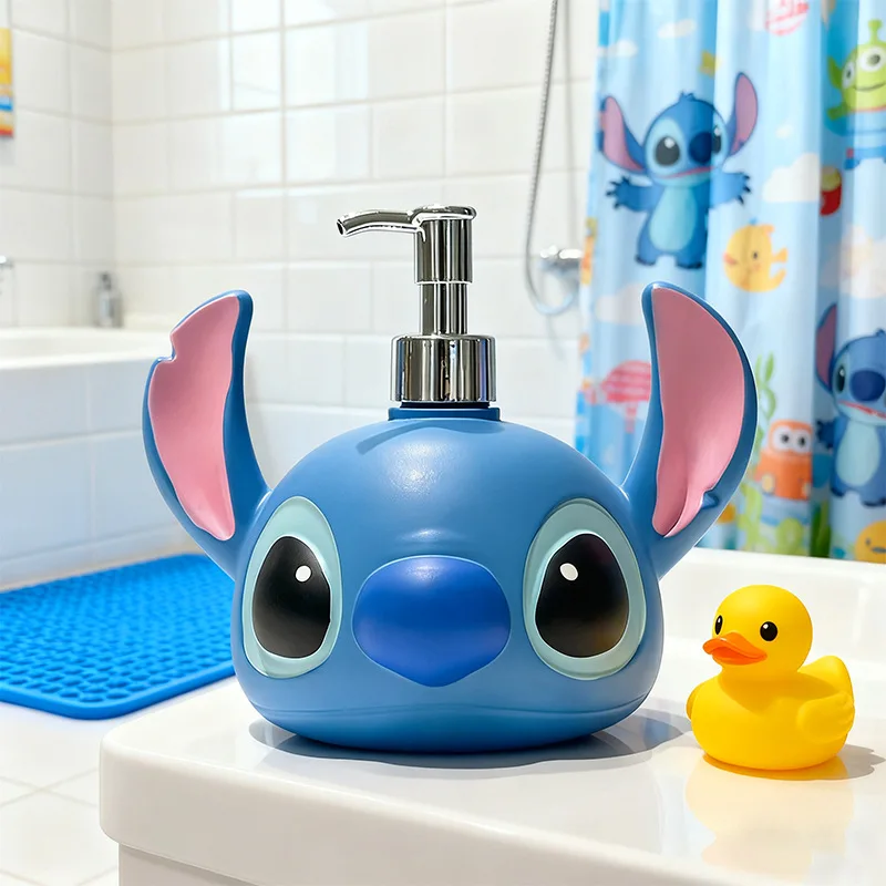 

Cute Stitch Lotion Dispenser Cartoon Big Head Doll Pump Bottle Home Decor Kawaii Bathroom Ornament Bathroom Accessories Gift