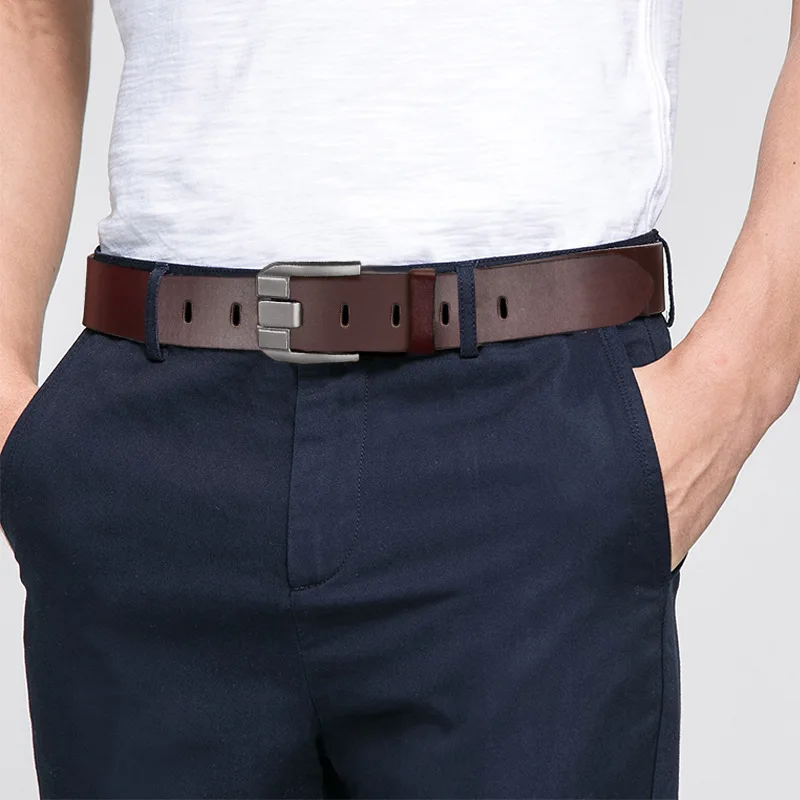 Mens belts needle buckle business cowhide belt young people middle-aged and young pants belt men's belt