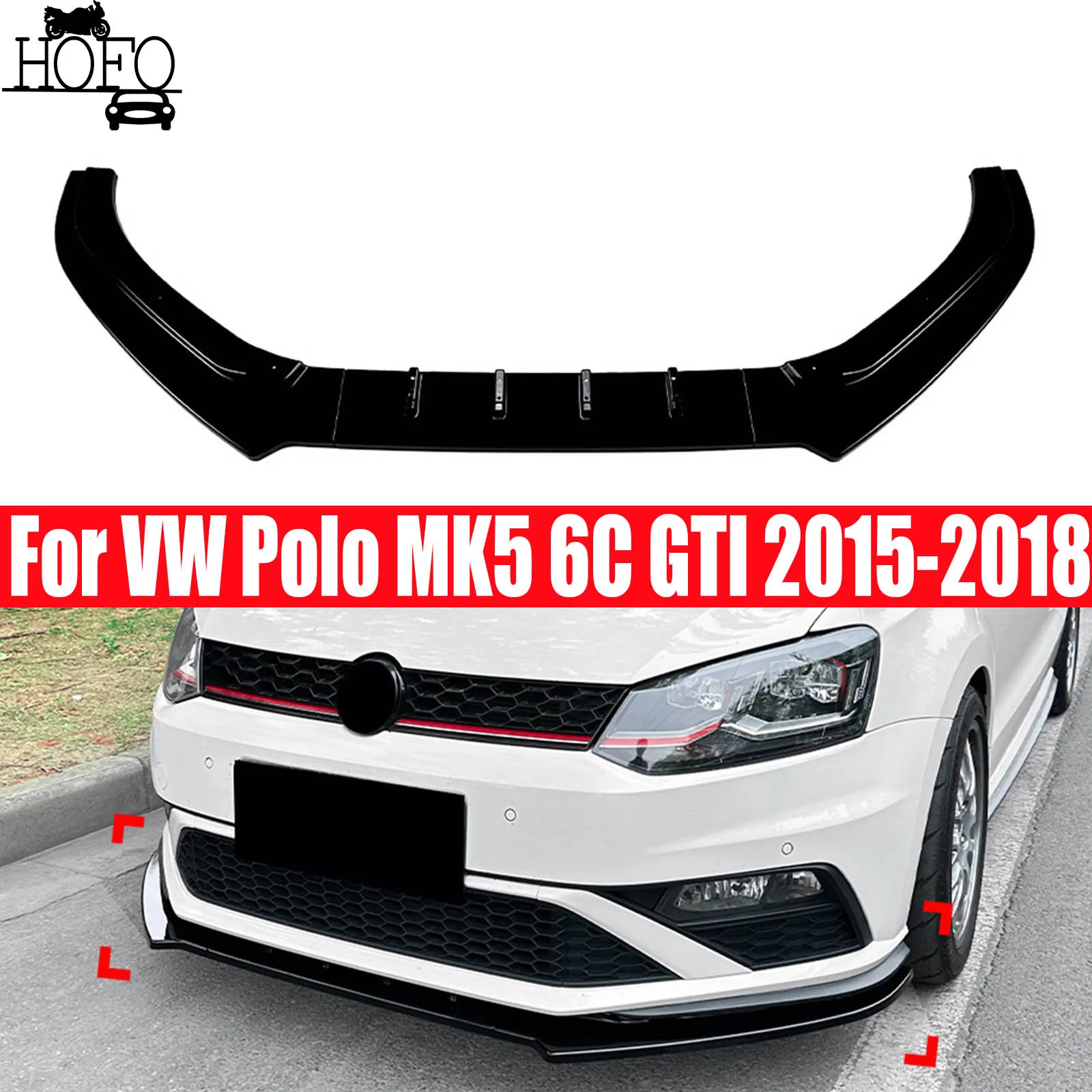 

For VW Polo MK5 6C GTI 2015-2018 Car Front Bumper Lip Chin Front Bumper lip spoiler splitter bodykit
