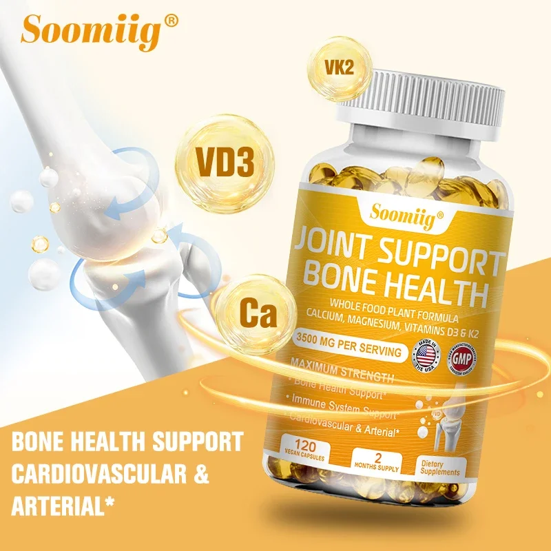 

Joint and Bone Support Supplement - Calcium, Magnesium, Vitamin D3 and K2 Capsules, Cardiovascular and Immune Support