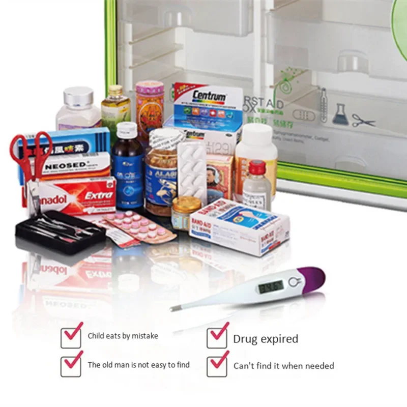 Wall hanging travel suitcase medicine box aluminum alloy PC home medical portable toolbox first aid kit large capacity with lock