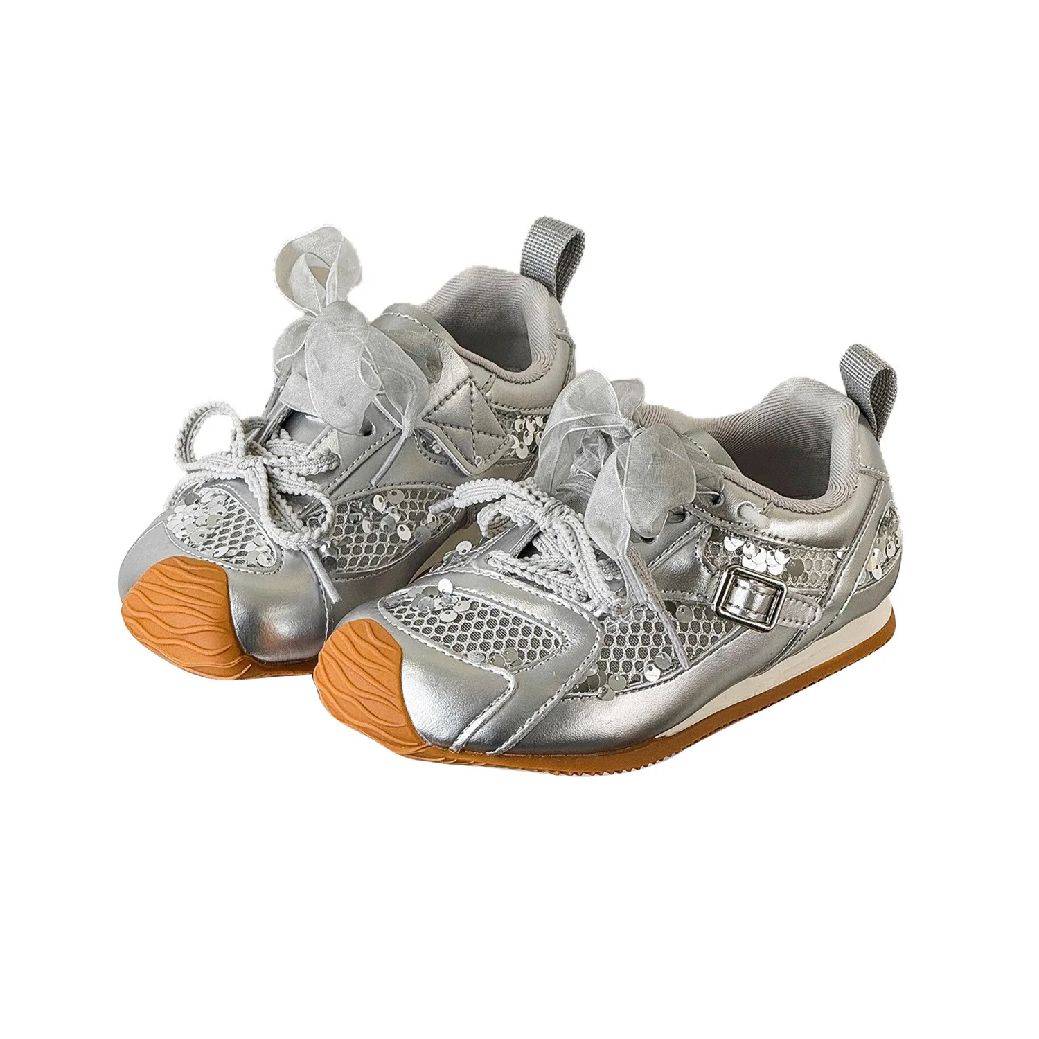 

2026, весенне-летние модные дышащие кроссовки с блестками для девочек, обувь для маленьких/больших детей, детская обувь со шнурками из атласной ленты