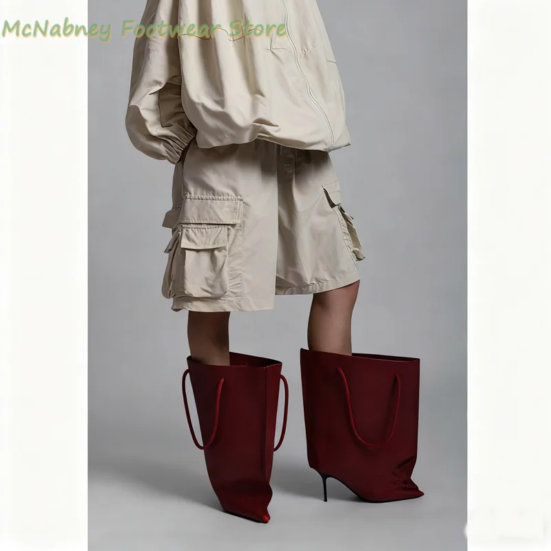 

Tote Bag Trousers And Mid-Calf Boots Pointed Stilettos Extra Large Tube Circumference Loose-Fitting Women's Boots Luxury Boots