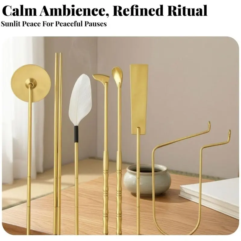 Hot Sale-Brass 7-Piece Incense Tools Set-Lustrous Finish, Perfect For Meditation, Tea Ceremony, Aromatherapy, And Home Decoratio