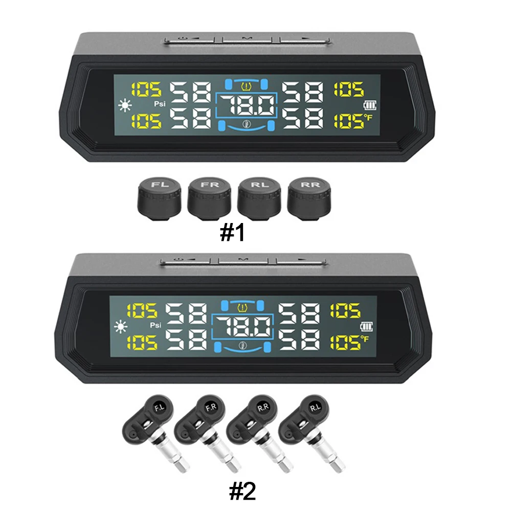 พลังงานแสงอาทิตย์/USB ไร้สาย TPMS 4 เซ็นเซอร์ระบบตรวจสอบความดันยาง IPX7 กันน้ําสําหรับ RV ซีดาน SUV รถบรรทุก
