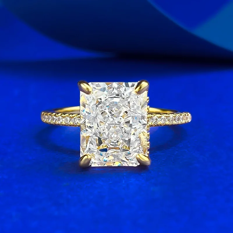 

CKT S925 Sterling Silver Crushed Ice Cut 8*10 MM Lab Sapphire High Carbon Diamond Gemstone Rings Wedding Party Fine Jewelry
