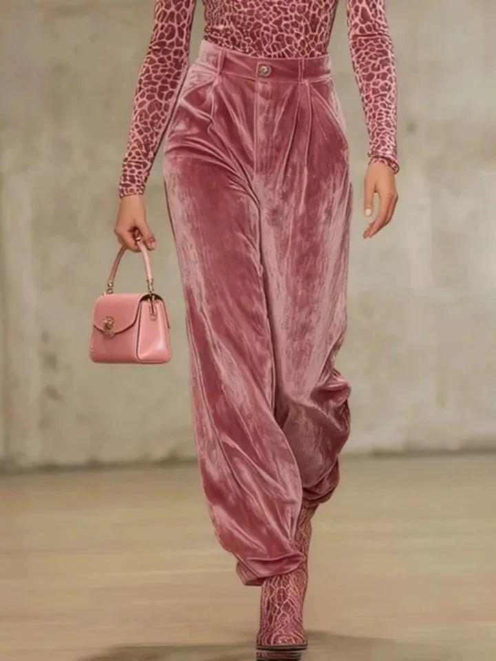 

Bonboho Women's Velvet High Waist Pants Buttoned Loose Fit Full Length Trousers 2026 Stylish Pleated Pants Matching Bottoms