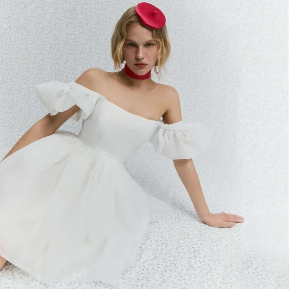 Women's Chiffon Wedding Dresses Square Neck Long Sleeve Backless Trailing Gowns For Bridesmaid Banquet Party Prom Evening Gowns