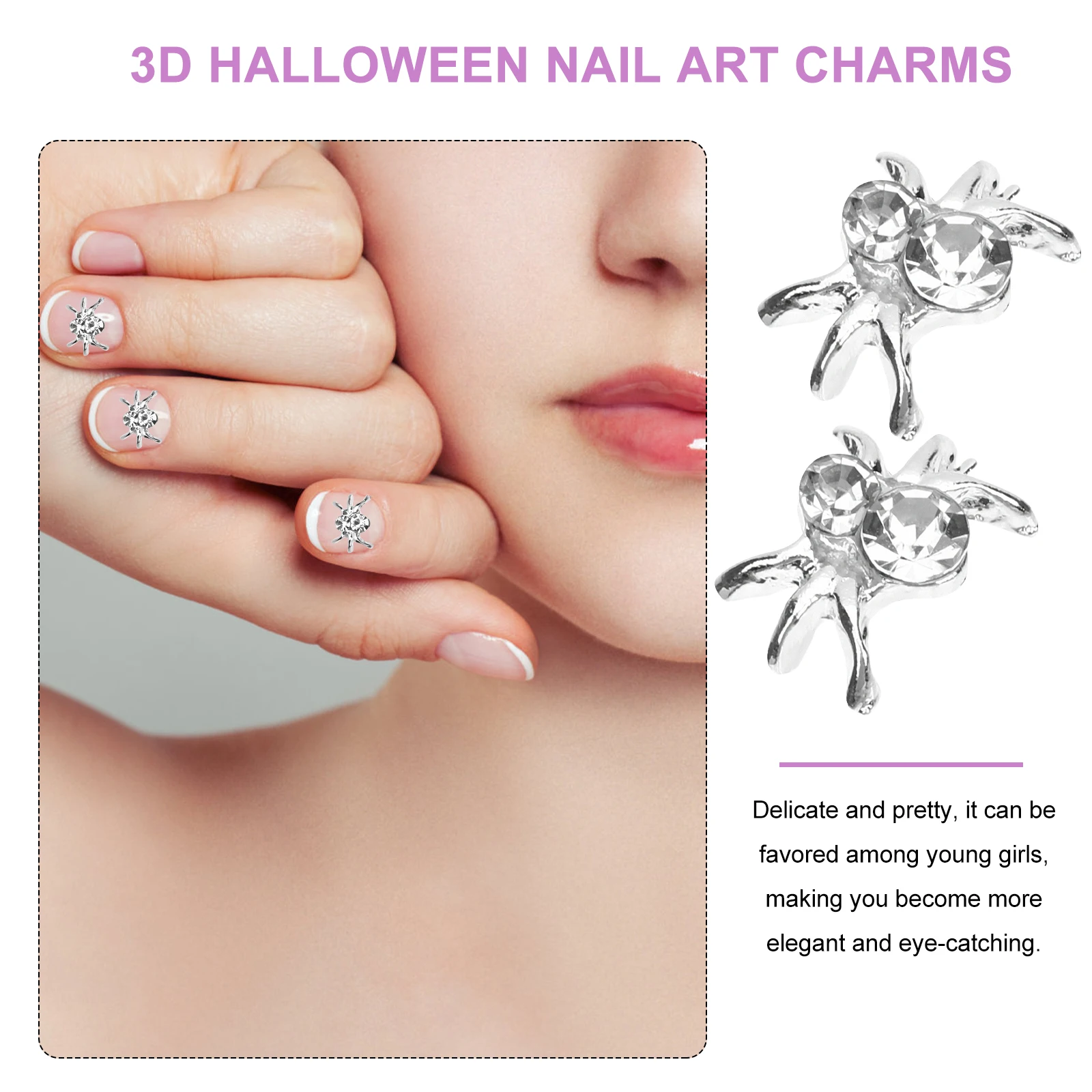 

30 Pcs Spider Nail Art Jewelry Decor Spiders Manicure Charms for Nails Silver Gems Miss
