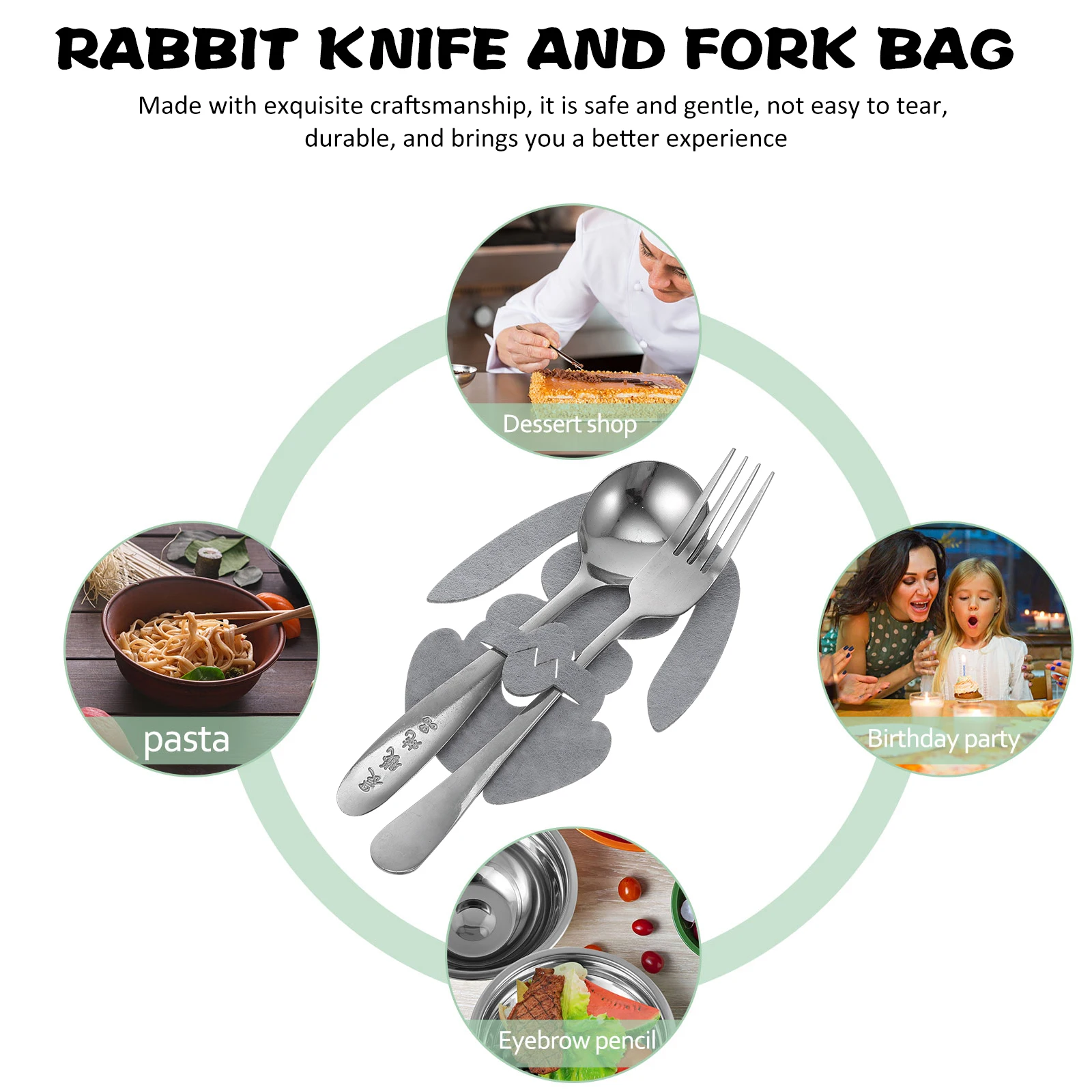

8pcs Bunny Shape Cutlery Pouch Rabbit Tableware Bag Easter Party Accessory Dinning Table Decor Fork Spoon Holder Easy