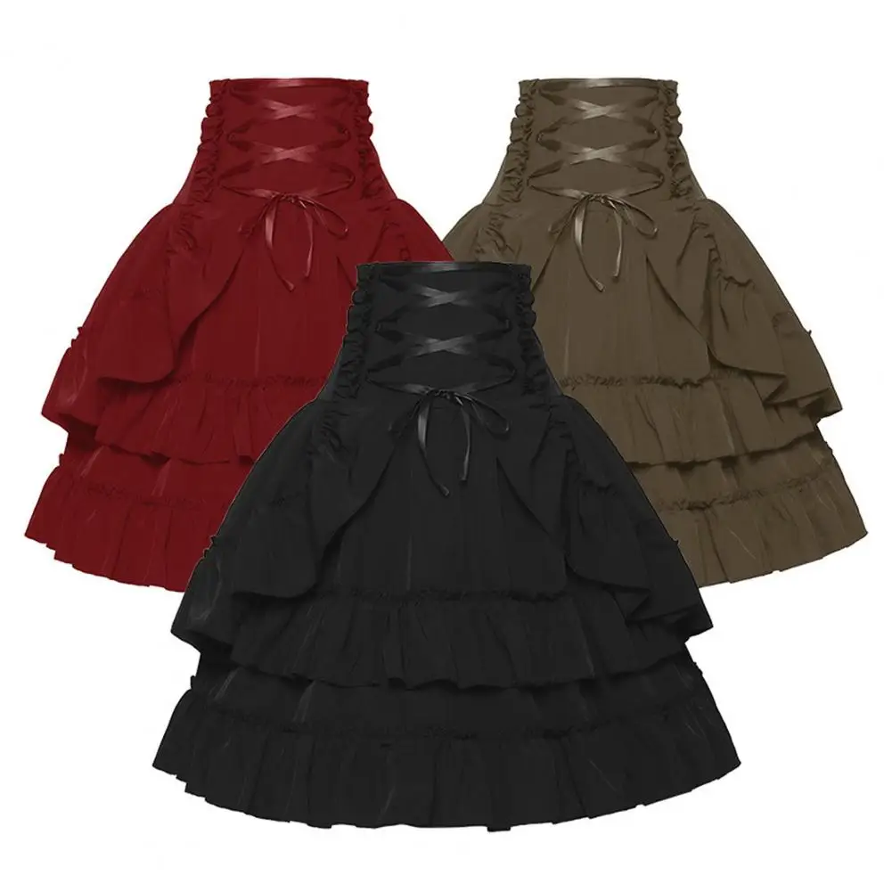 

Stage Performances Retro Skirt High Waist Lace-up Retro Skirt Women's Summer Palace Style Layered Ruffle Skirt for Stage