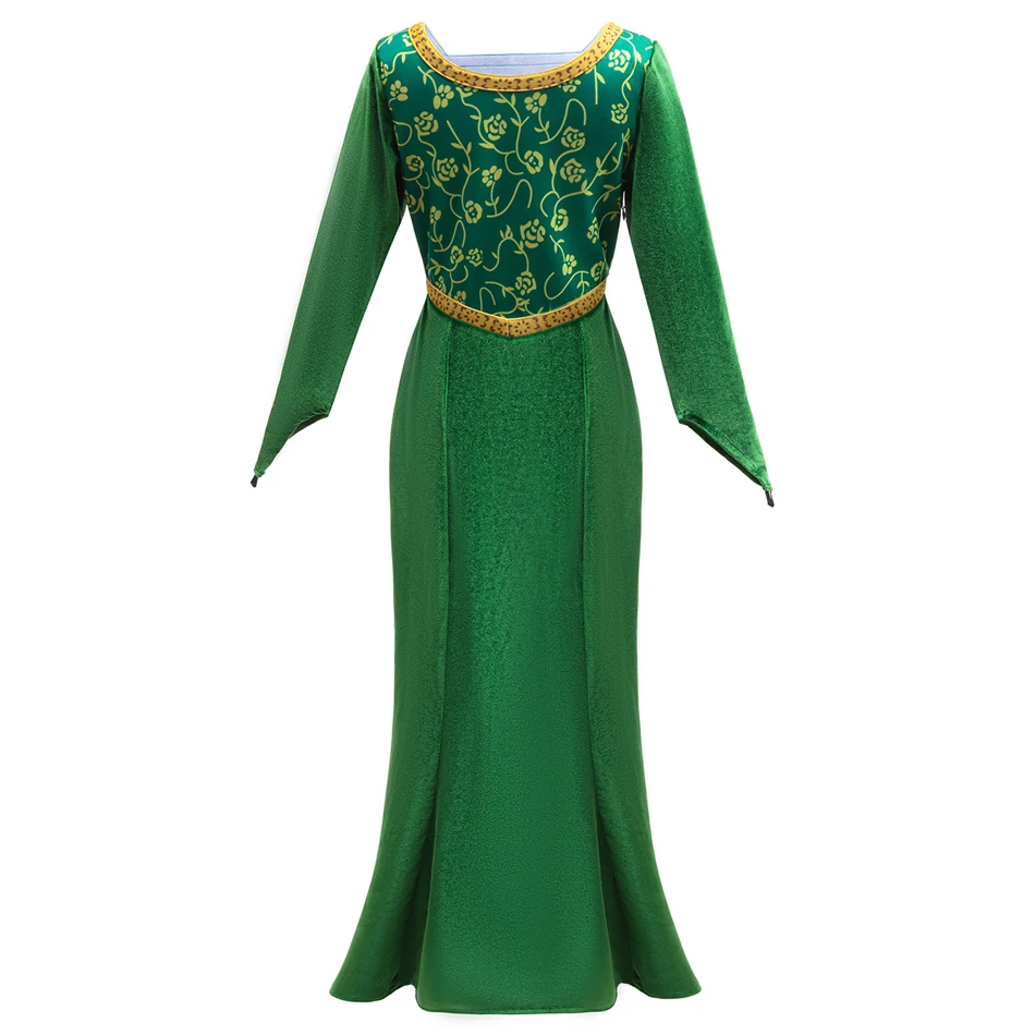 Princesa Fiona Cosplay Costume para crianças, roupa de colarinho quadrado, vestido longo macio Fishtail, roupa dos desenhos animados, verde, RPG de Halloween