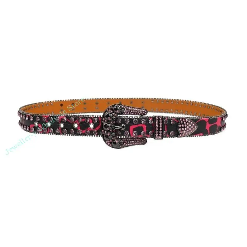 

R7UF Heavy Duty Waist Belts for Jeans Pants Heavy Rhinestones Buckle Belt Bandsman
