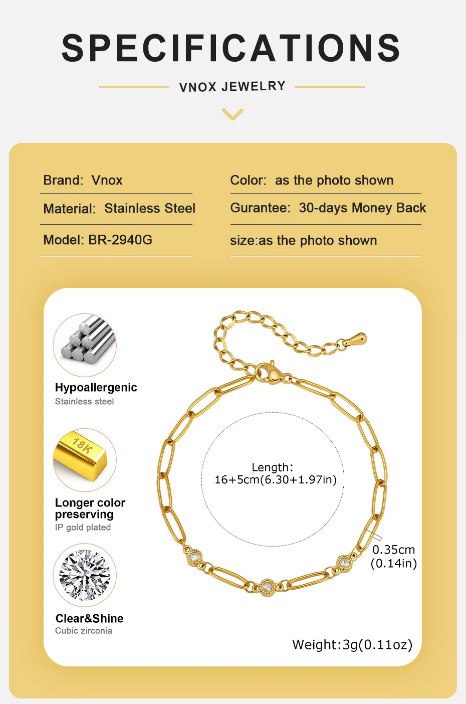 Vnox Eleganter, vergoldeter Charm mit Zirkonia für Damen, geometrisches, hohles Armband aus Edelstahl, handgefertigt, Party-Schmuck – Detail 4