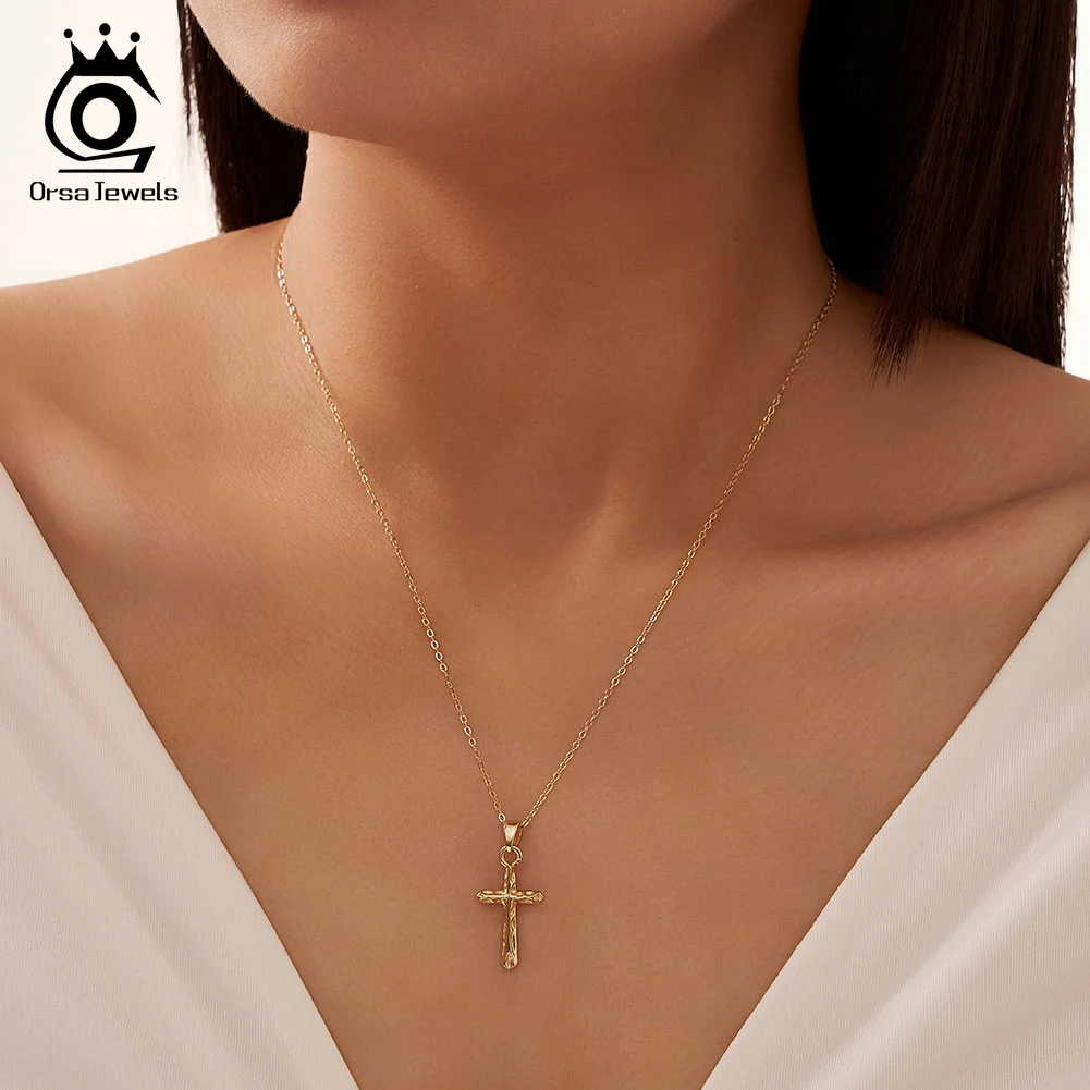 ORSA JEWELS 925 Sterling Silver Cross Pendant Necklace Vintage O Chain Religious Jesus Neck Chain 14K Gold Rhodium Plated SGAN02 images - 6