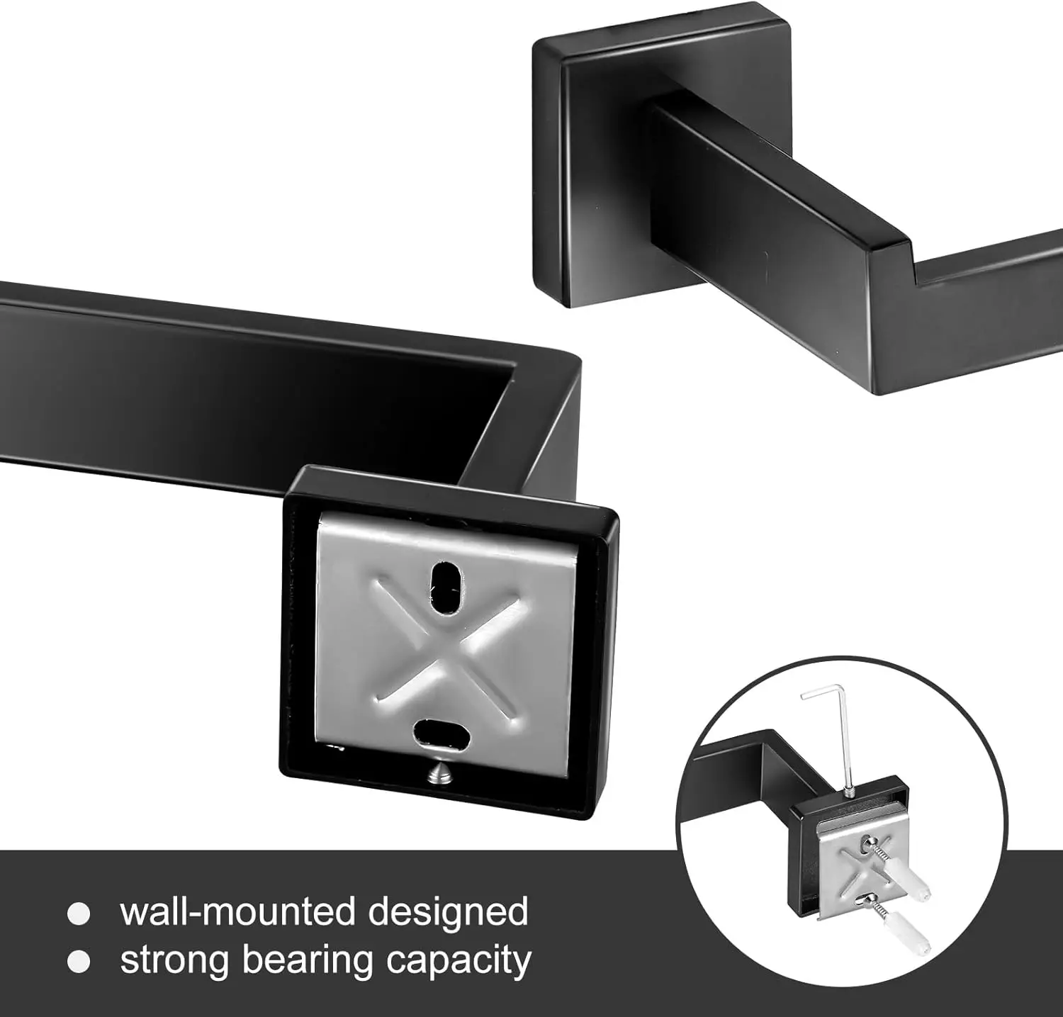 Bathroom Hardware Accessories Set 10 Pieces Matte Black Towel Bar Set 24 Inch, Towel Rack Rings Stainless Steel Bath Coat