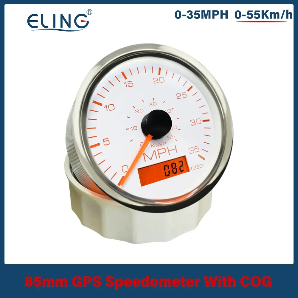 ELING 85mm 0-35MPH 0-60MPH 0-80MPH GPS Speedometer with COG Compass Red Yellow Light for Car Truck Motorcycle with GPS Antenna